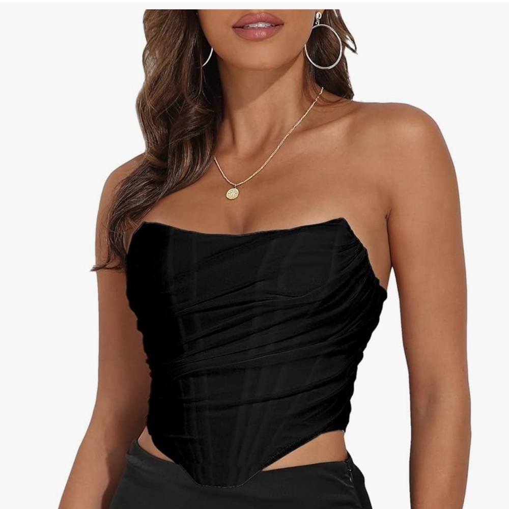Elegant Dark Green Strapless Top Medium